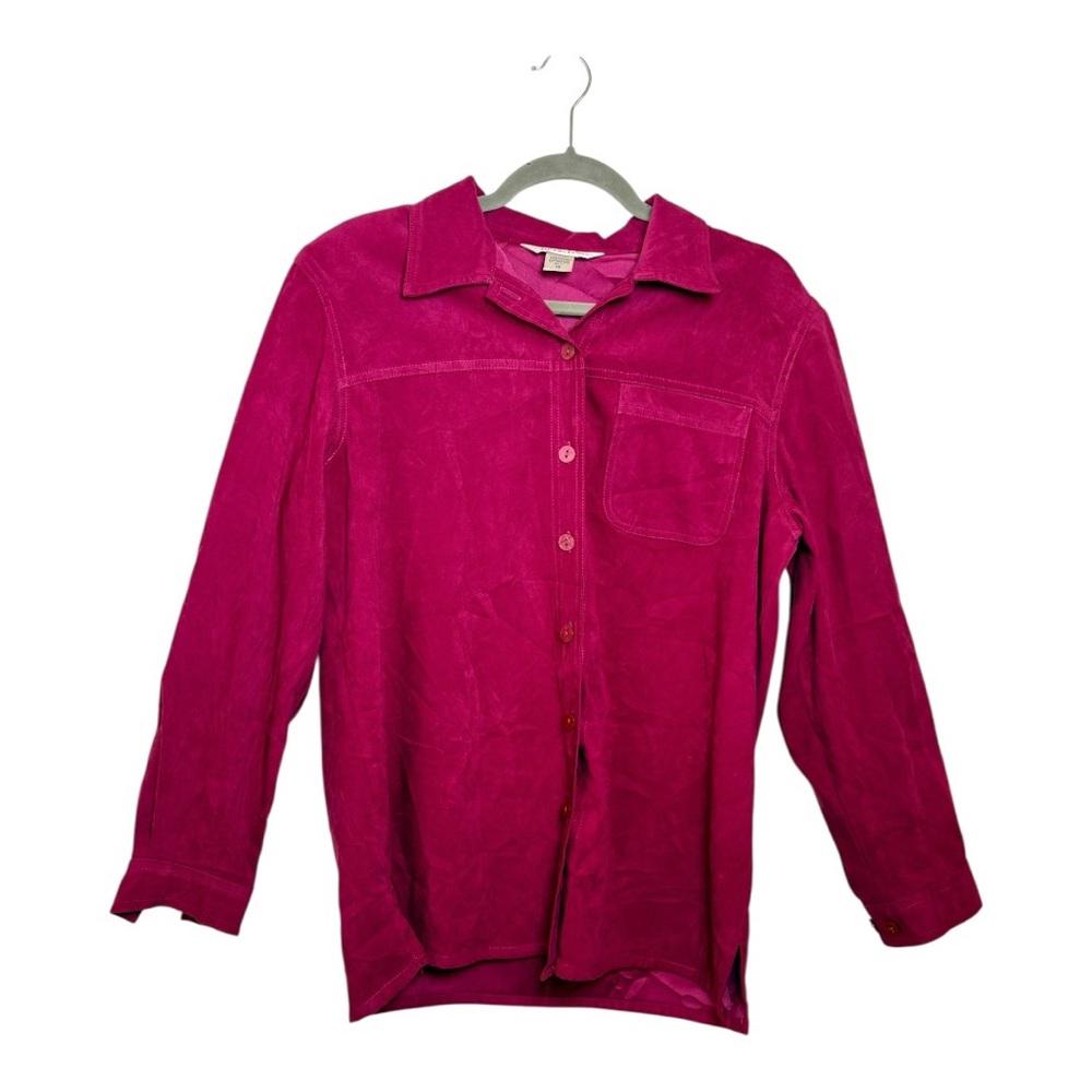Vintage Y2K Allison Daley Pink Faux Suede Button Shirt Jacket Size 10